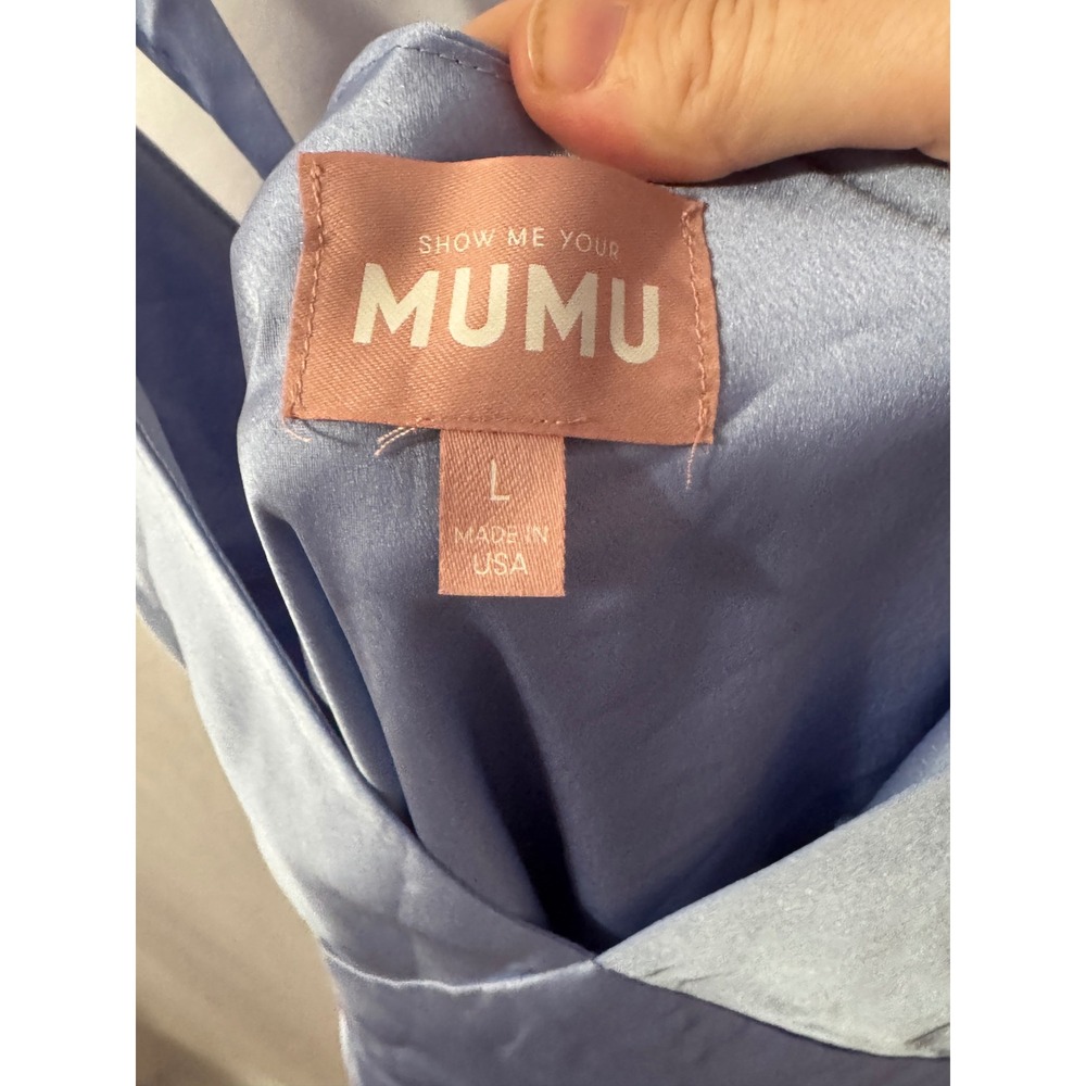 Show Me Your Mumu Anderson Maxi Dress Womens L Light Blue Satin Bridesmaid NWOT - Picture 5 of 8